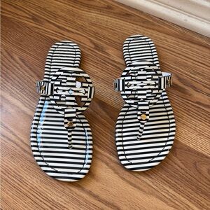 Tory Burch Black and White Striped Women's Sandals